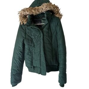 American Eagle Outfitters Puffer Coat Hooded Faux Fur Lined Green Women's M